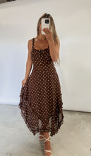 Load image into Gallery viewer, Must Be Love Polka Dot Asymmetrical Midi - Brown