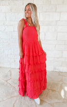 Load image into Gallery viewer, On The Coast Ruffle Coral Tiered Maxi (FINAL SALE)