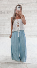 Load image into Gallery viewer, Seaside Breeze Chambray Denim Wide Leg Palazzo Pants
