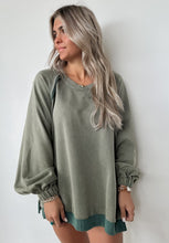 Load image into Gallery viewer, Madi Casual Vintage Moss Sweatshirt (cross in back)