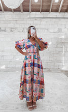 Load image into Gallery viewer, Effortless Charm Checkered Puff Sleeve Midi Dress