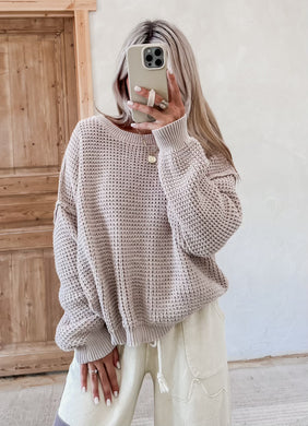 Common Ground Waffle Knit Beige Sweater