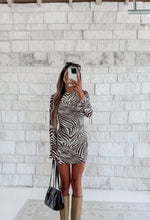 Load image into Gallery viewer, Wild at Heart Zebra Print Long Sleeve Mini Dress
