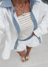 Load image into Gallery viewer, Looking Fresh Denim Contrast Button Down Top &amp; Elastic Boxer Shorts Set - Off White