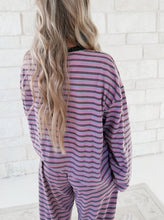 Load image into Gallery viewer, Cozy Weekend Brushed Stripe Jersey Tee &amp; Drawstring Waist Pants Set
- Dk Mauve