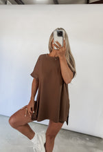 Load image into Gallery viewer, Homebody Era Round Neck Hi-Low Top &amp; Biker Short Set - Brown