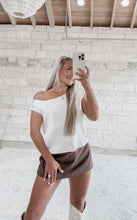 Load image into Gallery viewer, Tara Asymmetrical Off The Shoulder Satin Top - Ecru