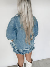 Load image into Gallery viewer, Mary Ann Denim Ruffle Hemline Top