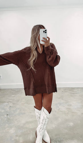 Open To It Brown Knit Top