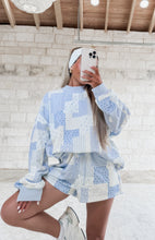 Load image into Gallery viewer, In Her Own Way Patchwork Printed Mockneck Sweatshirt &amp; Sweat-shorts Set - Lt. Blue