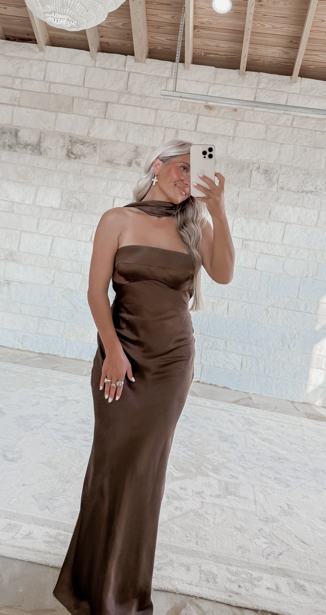 New Chapter Reverse Halter-neck Satin Maxi - Chocolate