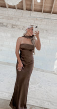Load image into Gallery viewer, New Chapter Reverse Halter-neck Satin Maxi - Chocolate