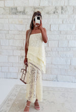Load image into Gallery viewer, Delicate Matter Lace &amp; Woven Combo Asymmetrical Top &amp; Lace Satin Mixed Ankle Length Slip Skirt Set