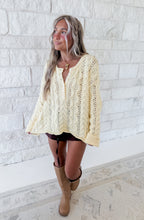 Load image into Gallery viewer, Keep Me Linked In Cable Knit Pointelle Henley Oversized Sweater