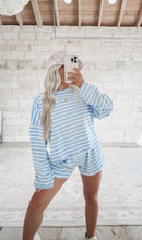 Load image into Gallery viewer, Part Of My Routine Knit Cotton Striped Elastic Waistband Shorts - Blue/White