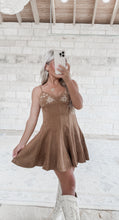 Load image into Gallery viewer, Fall Ball Suede Embroidered Mini Dress - Camel