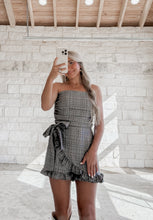 Load image into Gallery viewer, Skye Strapless Ruffle Plaid Romper - Brown/Gray