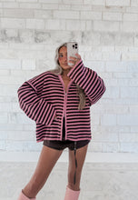 Load image into Gallery viewer, The Coziest Mock Neck Stripe Sweater Zip Cardigan