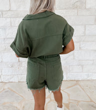 Load image into Gallery viewer, Trend Starter Olive Distressed Romper