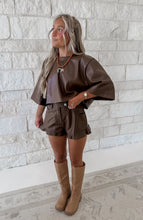 Load image into Gallery viewer, Fourth Quarter Faux Leather Short Sleeve Round Neck Box Top &amp; Ruffle Short Set