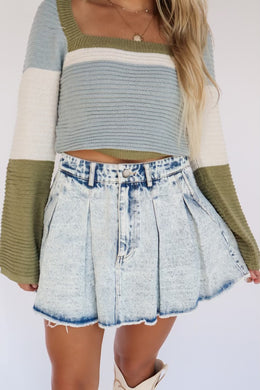 Leslie Denim Pleated Skirt