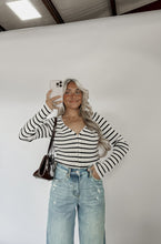 Load image into Gallery viewer, Presley Striped Ribbed Knit Long Sleeve Top - White/Black