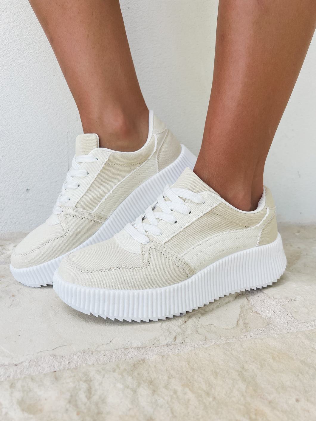 Perfect Find Beige Denim Sneakers