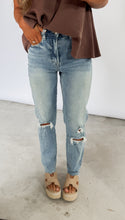 Load image into Gallery viewer, Out &amp; About High Rise Distressed Mom Jeans