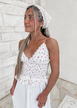 Load image into Gallery viewer, Smell The Roses Pink Ditsy Floral Sweetheart Ruffle Cami Tank