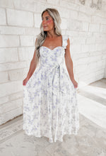 Load image into Gallery viewer, Say Nothing Blue Floral Corset Flutter Dress