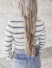 Load image into Gallery viewer, Say My Name Striped Long Sleeve Bodysuit - Cream/Dusty Blue