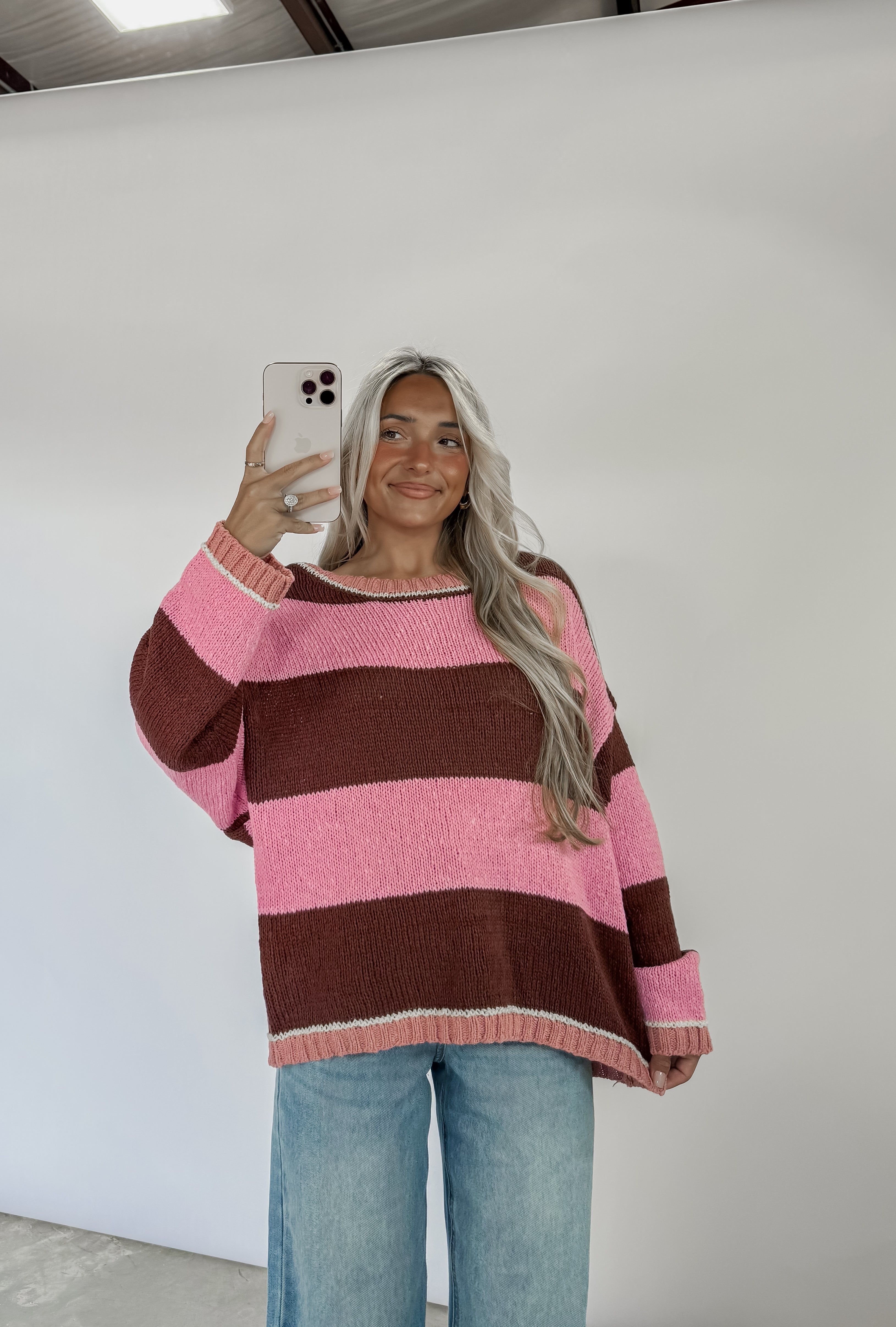 Love You More Long Sleeve Drop Shoulder Stripe Sweater (FINAL SALE 