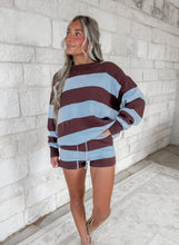 Load image into Gallery viewer, Alpine Sunrise Striped Slouchy Pull Over Sweater and Shorts Set