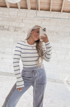 Load image into Gallery viewer, Say My Name Striped Long Sleeve Bodysuit - Cream/Dusty Blue