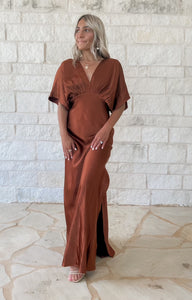 Classy Date Sienna Brown Satin Maxi