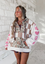 Load image into Gallery viewer, Gypsy Jane Checkerboard Floral Jacquard Half Oversized Zip Knit Hoodie