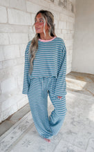 Load image into Gallery viewer, Cozy Weekend Brushed Stripe Jersey Tee &amp; Drawstring Waist Pants Set