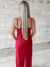 Load image into Gallery viewer, She’s Top Tier Red Satin Maxi