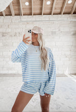 Load image into Gallery viewer, Part Of My Routine Knit Cotton Striped Elastic Waistband Shorts - Blue/White