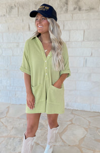 Camryn Pistachio Waffle Romper