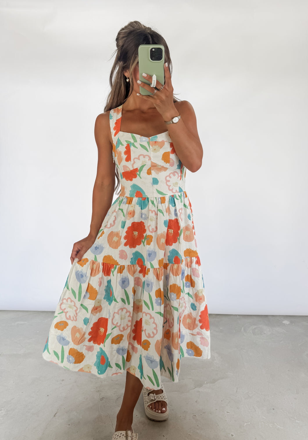 Follow My Lead Floral Denim Midi Dress WAREHOUSE SALE – CK Squared Boutique