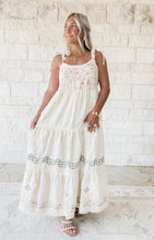 Load image into Gallery viewer, Heard It Before Ruffle Strap Textured Denim Maxi Dress - Cream