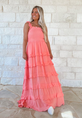 On The Coast Ruffle Peach Tiered Maxi (FINAL SALE)