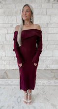 Load image into Gallery viewer, Moonlight Dinner Off The Shoulder Ribbed Knit Sweater Dress - Ruby