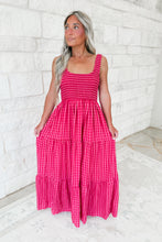 Load image into Gallery viewer, Kiss at the Fair Smocked Bodice Gingham Maxi - Fushcia