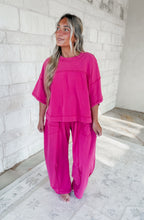 Load image into Gallery viewer, In Between Mineral-Wash Raw-Seam Barrel Pant Set - Magenta