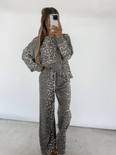 Load image into Gallery viewer, Back Forty Leopard Terry Off Shoulder Pullover Top &amp;  Wide Pants Set