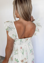 Load image into Gallery viewer, Sunset Steps Floral Embroidered Ruffle Sleeve Midi Dress - Ivory