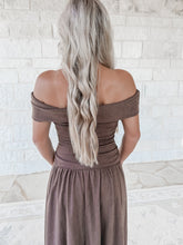 Load image into Gallery viewer, Feeling Pretty Sure Off The Shoulder Drop Waist Knit Midi Dress - Brown