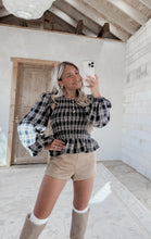 Load image into Gallery viewer, Downtown Lights Plaid Flannel Smocked Balloon Long Sleeve Top